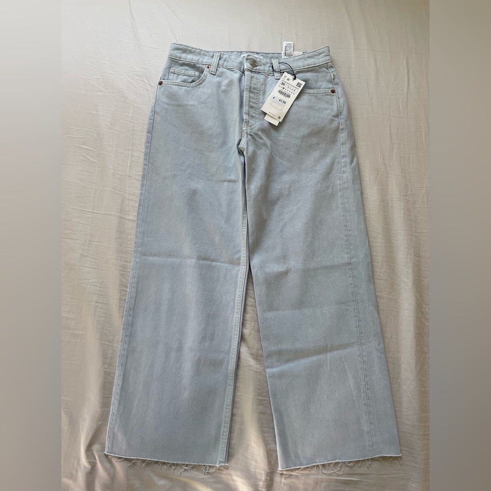 Zara Mid-Rise Wide Straight Jeans